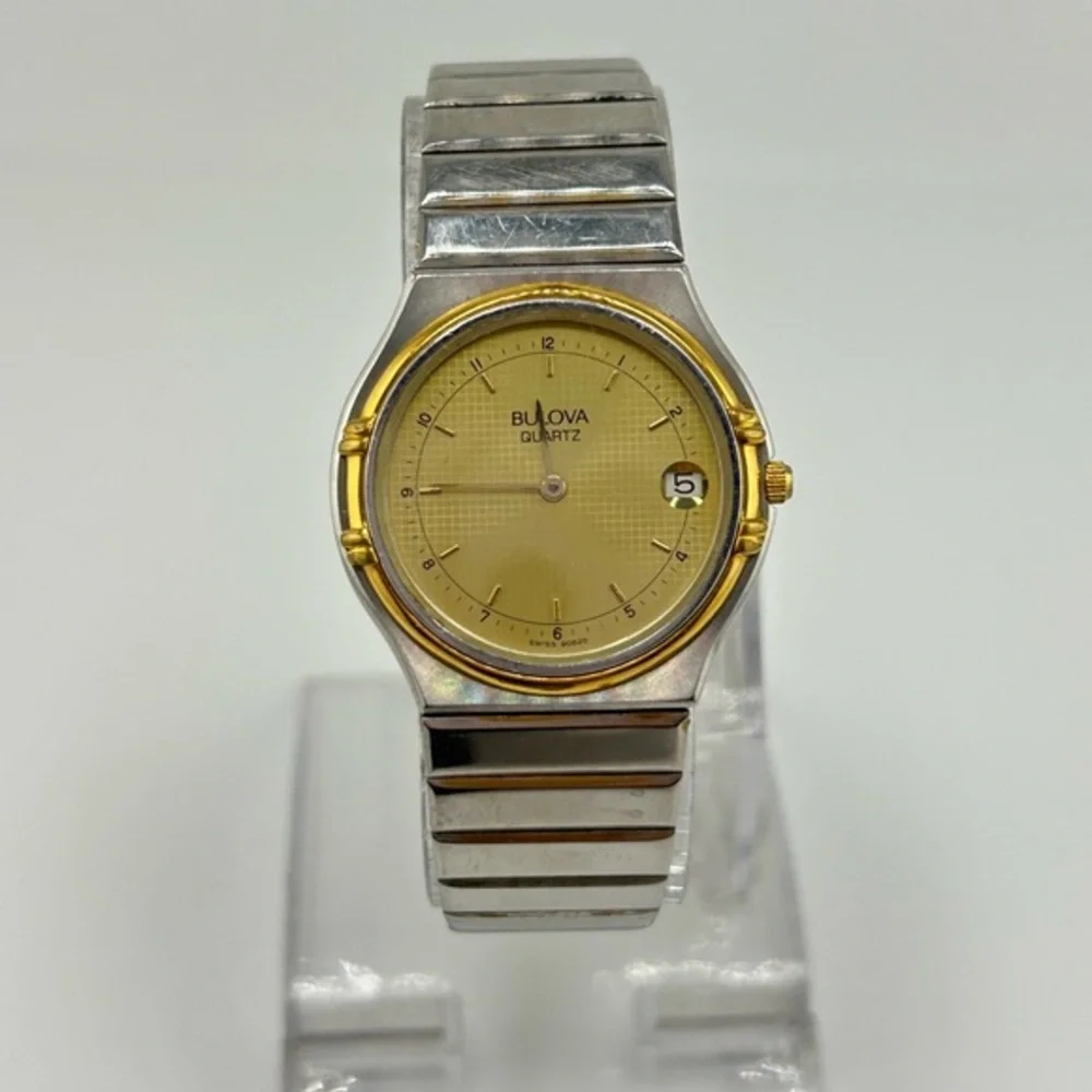 Vintage Bulova Quartz Silver and Gold stainless steel Watch #515